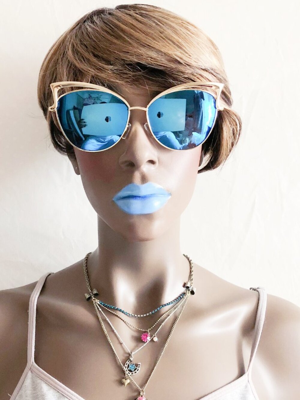 Fancy Blue Mirror Cat Eye Sunglasses